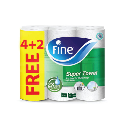 فاين ورق مطبخ سوبر 110 ورقة طبقتين 4 + 2 رول مجانا